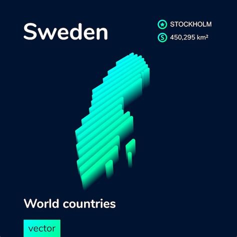 Mapa 3d De Neón Isométrico Vectorial Rayado Estilizado Suecia En