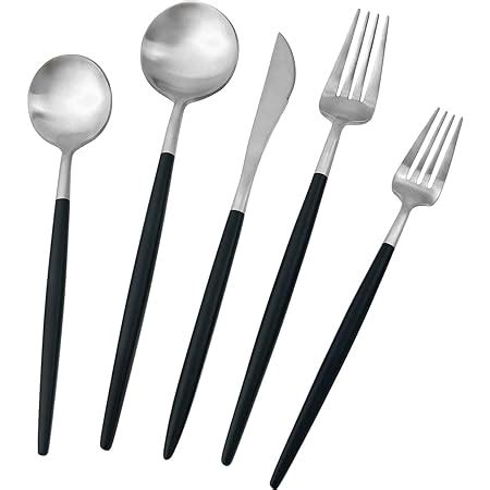 Amazon Jashii Black Handle Flatware Silver Silverware Set