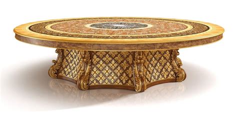 Luxury classic table with Lazy Susan, with briar wood inlays, hand ...