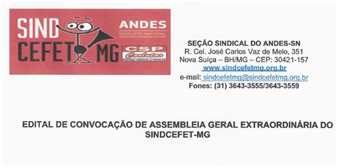 Convocação de Assembleia Geral Extraordinária do SINDCEFET MG