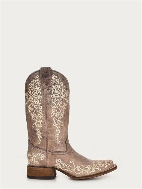 Corral Womens Brown Crater Embroidered Square Toe Western Boot Branded Country Wear