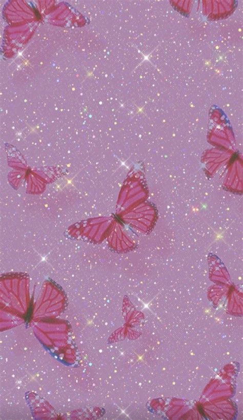 Pink Aesthetic Wallpaper with Butterflies and Sparkles