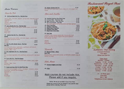 Menu At Restaurant Royal Thai Arbroath