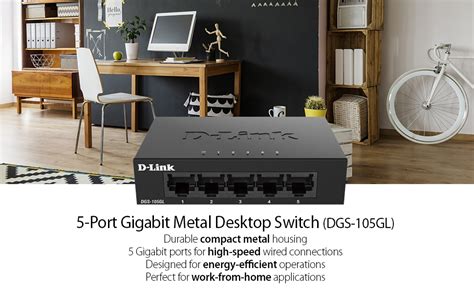 D Link 5 Port Gigabit Ethernet Unmanaged Metal Desktop Switch Plug And