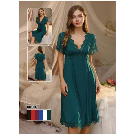 Jual Vee Lingerie Long Dress Spandex Nylon Wanita Lingerie Set Baju Tidur Set Shopee
