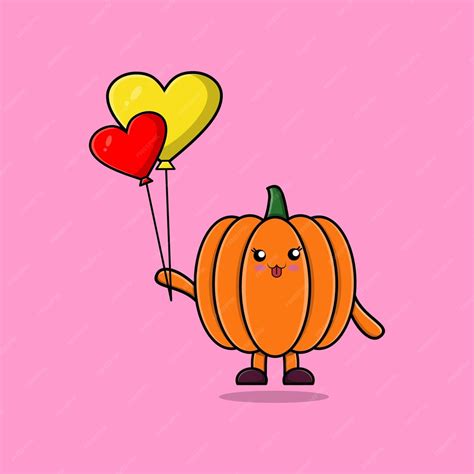 Premium Vector Cute Cartoon Pumpkin Floating With Love Balloon Cartoon Vector Illustration