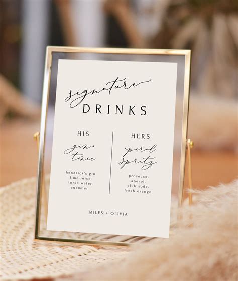 Signature Cocktail Sign Template Signature Drink Sign His and Hers Wedding Drinks Sign Printable ...