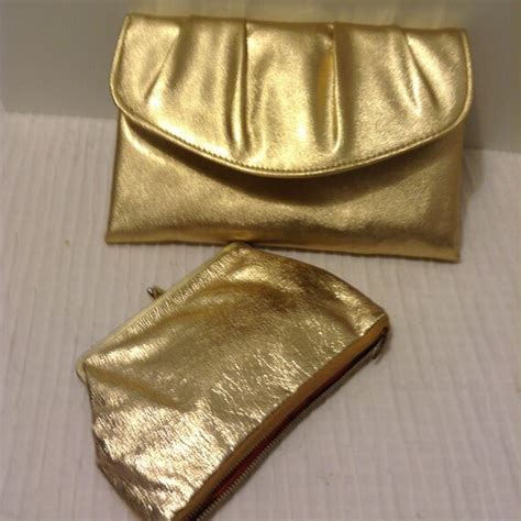 Vintage Gold Clutch Purse Matching Change Purse With Gem