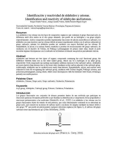 Informe N°3 Orgánica Ii Identificación Y Reactividad De Aldehídos Y