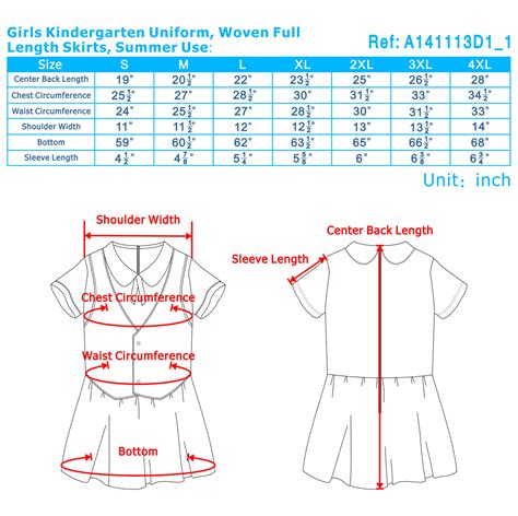 School Uniform Size Chart