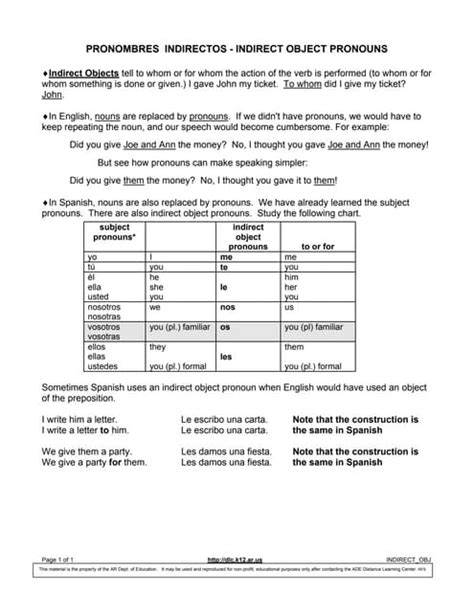 Spanish Direct And Indirect Object Pronouns Worksheet Worksheets Library