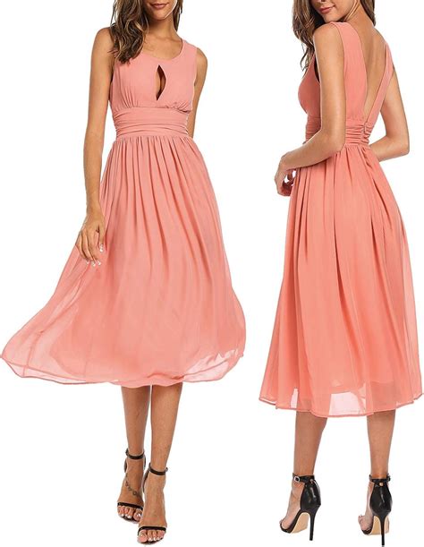 Damen Chiffon A Rmellos Linie Kleid Elegant Brautjungfer Wadenlang