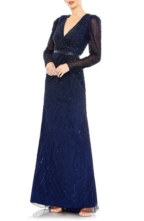 Mac Duggal Sequin Long Sleeve Faux Wrap Gown Nordstrom