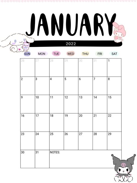 Januar Sanrio Calendar Notability Gallery