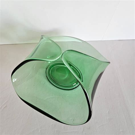 Vintage Green Glass Bowl With Handles Green Glassware Decor Etsy