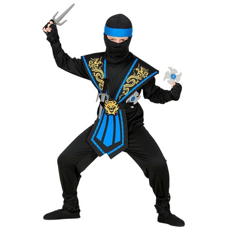 Blaues Ninja Kinderkost M Mit Waffen Set