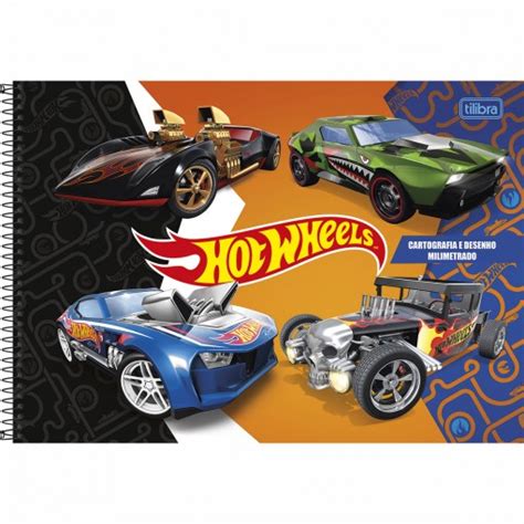 Caderno De Cartografia E Desenho Milimetrado Espiral Capa Dura Hot Wheels Folhas Pacote