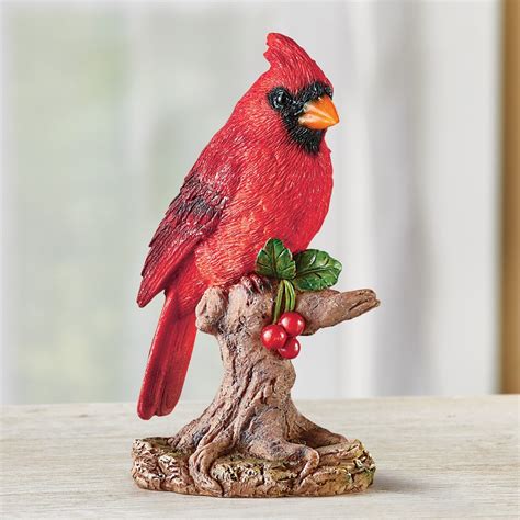 Hand Painted Realistic Cardinal On Stump Lawn Statue Collections Etc