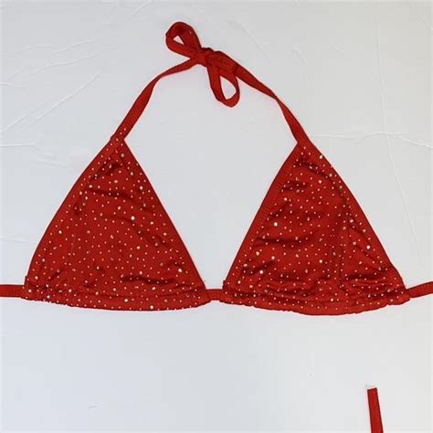 RED RHINESTONE EMBELLISHED BIKINI Cutest Red Depop