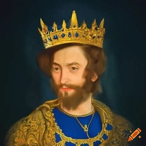 Oil Painting Of A King In Blue And Yellow Royal Clothes On Craiyon