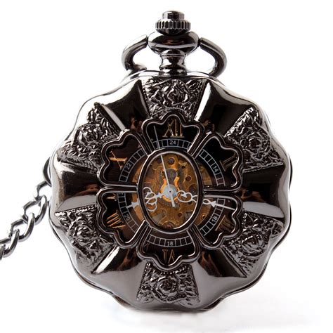 Jual PREORDER Black Full Steel Luminous Mechanical Pocket Watch