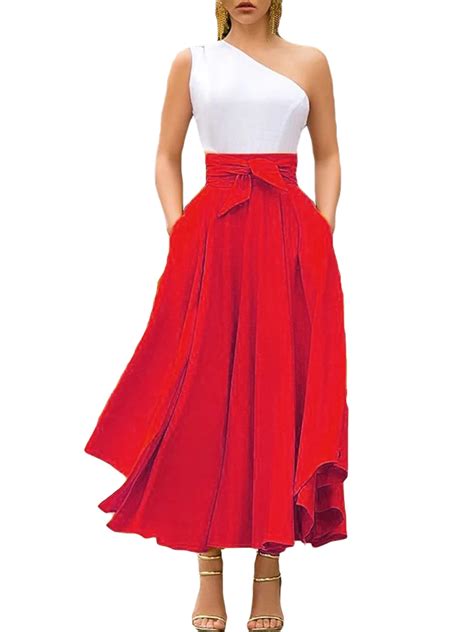 Summer Women Maxi Pleated Long Skirt Vintage High Waist Flared Skater