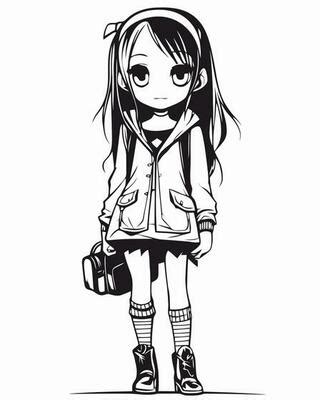 Anime Girl Black And White Vector Art, Icons, and Graphics for Free ...