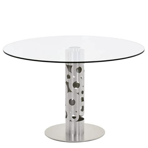 Armen Living Berlin Round Dining Table In Brushed Stainless Steel And 48 Glass Top