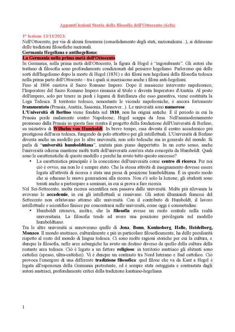 Lezioni Complete Storia Della Filosofia Dell 800 Appunti Di Storia