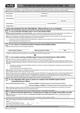 Fillable Online Tafensw Edu TAFE NSW FEE EXEMPTION APPLICATION FORM