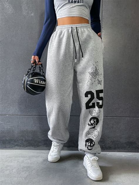 Shein Ezwear Pantalones Deportivos Con Estampado De Cr Neo Y Letra De