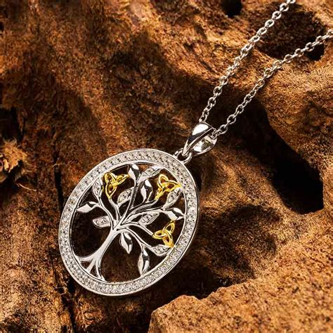 Sterling Silver Cubic Zirconia Gold Plated Tree Of Life Necklace