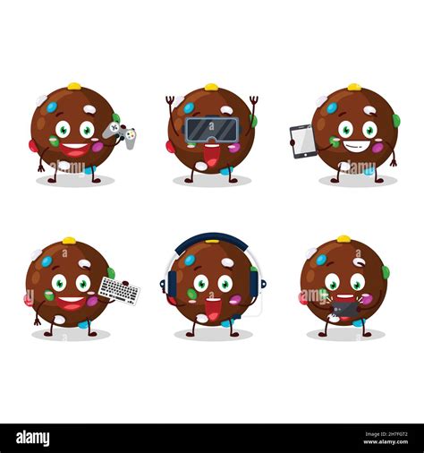 Chocolate Candy Cartoon Character Are Playing Games With Various Cute