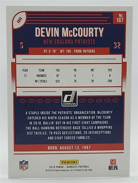 Panini Donruss Press Proof Red Devin Mccourty For Sale