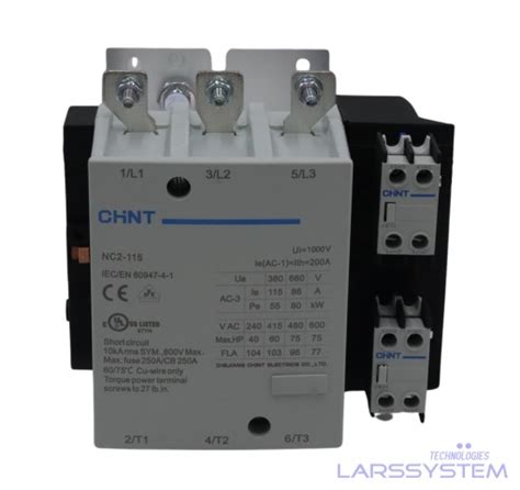 CONTACTOR TRIPOLAR 110VAC 115A AC3 3P 2NA 2NC LARSSYSTEM