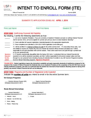 Fillable Online Intent To Enroll Form Ite University Of San Francisco