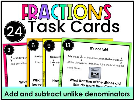 Fraction Word Problems Add And Subtract Unlike Denominators Task Cards