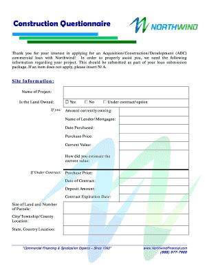 Fillable Online Construction Questionnaire Northwindfinancial Fax