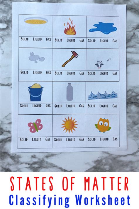 FREE Solid Liquid Gas Kindergarten Worksheet