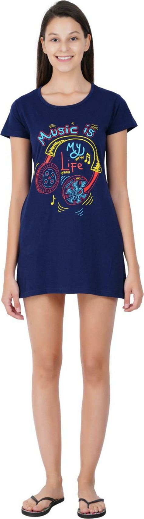 Buy Midaas Women Dark Blue Printed Pure Cotton Round Neck Tshirt M