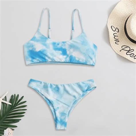 Ensemble De Bikini Brésilien À Imprimé Tie Dye Sexy Pour Femme Bleu Cdiscount Sport