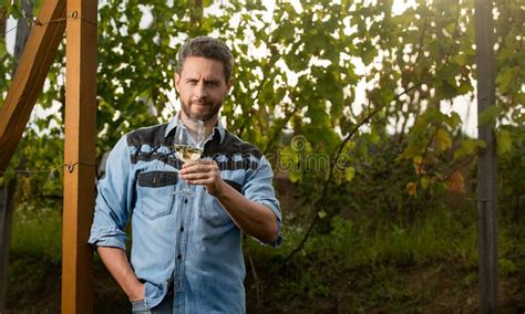 Viticulturista Positivo Hombre Agricultor Bebe Vino En Viticultor De La