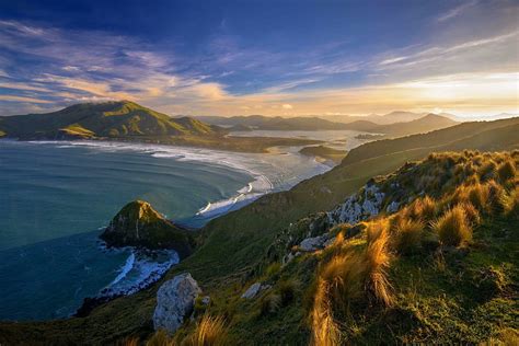 日没ビーチ草ニュージーランド海山雲自然風景モバイルの背景 高画質の壁紙 Pxfuel