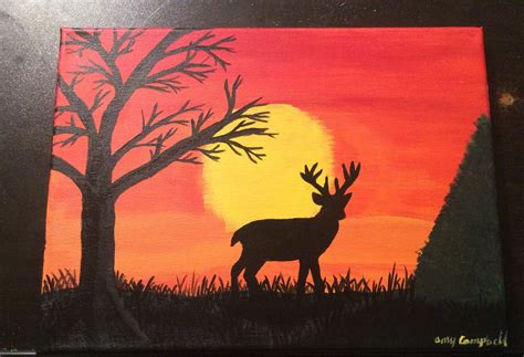 Acrylic Canvas Painting Updated Deer Silhouette To Add Grass Deer