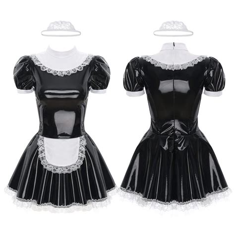 Womens Girls Maid Apron Dress Pu Leather Halloween Cosplay Costume Lingerie Sets Ebay