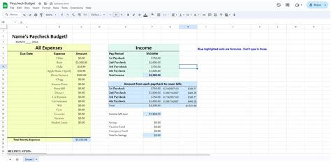 paycheck budget spreadsheet sheets simple easy personal finance