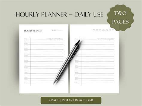 Hourly Planner Printable Digital Printable PDF 2-page Daily Planner ...