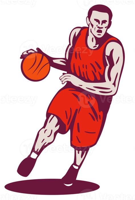 Basketball Player Dribbling Ball Retro 13761304 Png