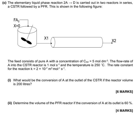 Solved C The Elementary Liquid Phase Reaction A D Is Chegg