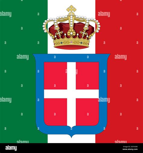 Kingdom of Italy historical coat of arms on the tricolor flag, vector illustration Stock Vector ...